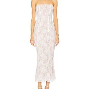 Anthropologie White Strapless Lace Column Dress